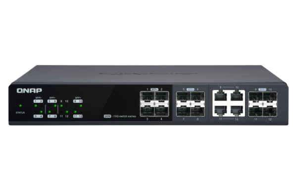 QNAP riadený switch QSW-M1204-4C: 12x 10G port SFP+ (8x SFP+ a 4x kombinované SFP+ / RJ-45)