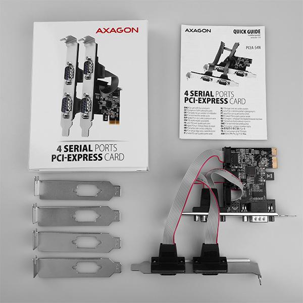 AXAGON PCEA-S4N, PCIe radič - 4x sériový port (RS232) 250 kbps, vr. LP 