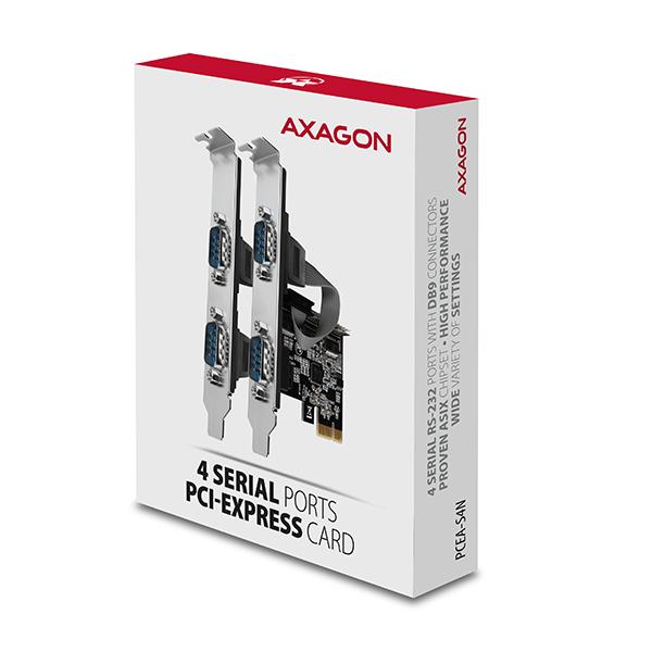 AXAGON PCEA-S4N, PCIe radič - 4x sériový port (RS232) 250 kbps, vr. LP 