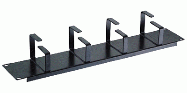 19" vyvazovací panel 2U 4x kov.háček (8, 0 x 4, 5-6, 0cm) černý