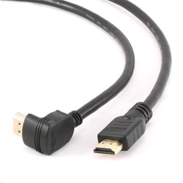 GEMBIRD Kábel HDMI-HDMI M/ M 3m, 1.4, M/ M tienený, pozlátené kontakty, 90° lomený, čierny