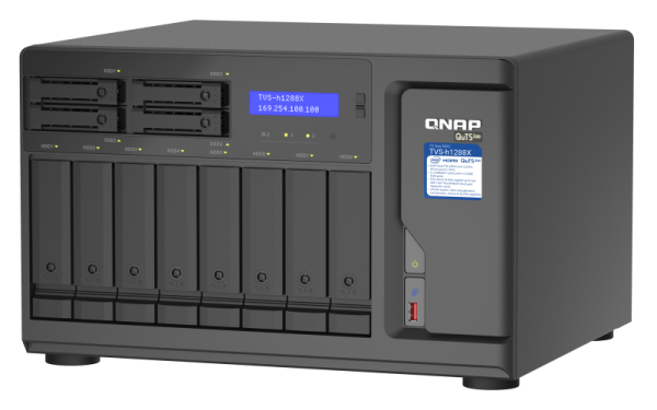 QNAP TVS-h1288X-W1250-16G (Xeon 3, 3GHz, ZFS, 16GB ECC RAM, 8x 3, 5"+ 4x 2, 5", 2x M.2 NVMe, 4x 2, 5GbE)