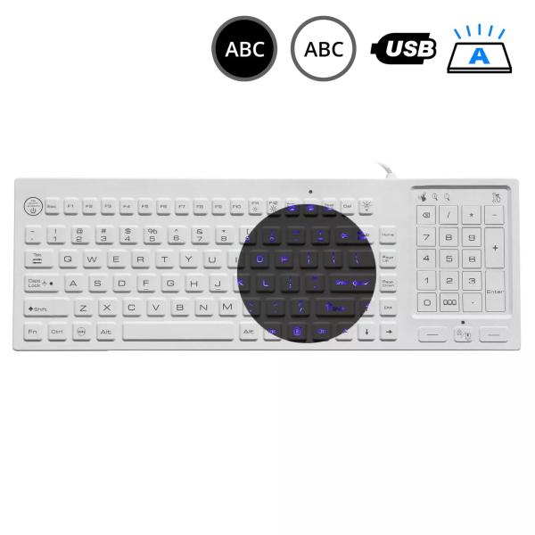 SK318BL – Silikónová antibakteriálna klávesnica s touchpadom podsvietená, CZ, USB, IP68