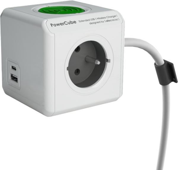 Zásuvka prodluž. PowerCube EXTENDED USB WirelessCharger A+C, White 2x USB, kabel 1, 5m