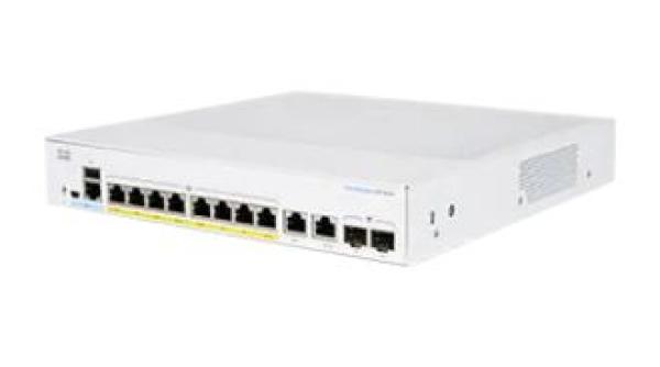 Cisco switch CBS350-8FP-E-2G-EU (8xGbE, 2xGbE/ SFP combo, 8xPoE+, 120W, fanless)