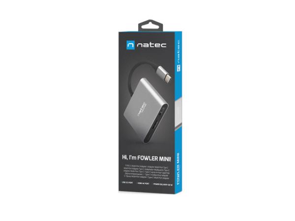 Natec multiport adaptér Fowler MINI USB-C PD, USB 3.0, HDMI 4K 