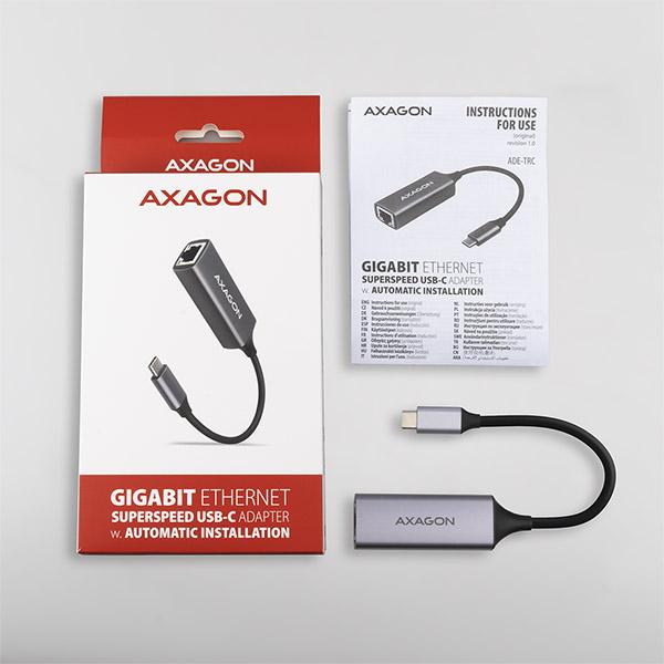 AXAGON ADE-TRC, USB-C 3.2 Gen 1 - Gigabit Ethernet sieťová karta, auto inštal, titánovo šedá 