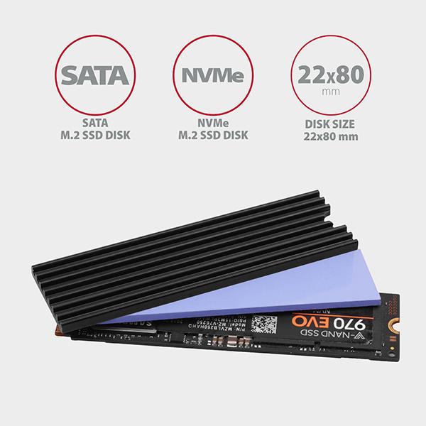 AXAGON CLR-M2L3, hliníkový pasívny chladič pre M.2 2280 SSD, výška 3 mm 