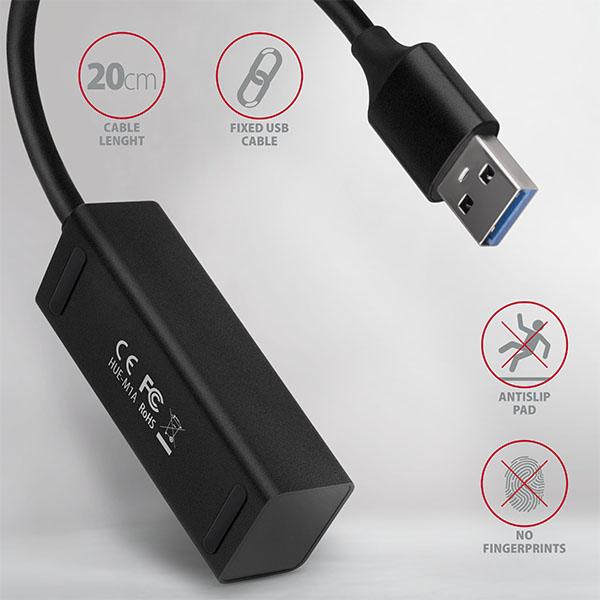 AXAGON HUE-M1A, 4x USB 3.2 Gen 1 MINI hub, kovový, kábel USB-A 20cm 