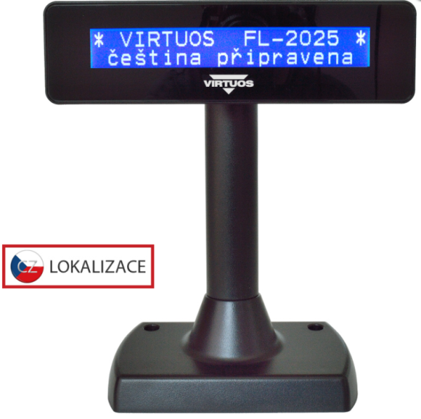 LCD zákaznícky displej Virtuos FL-2025MB 2x20, serial (RS-232), čierny