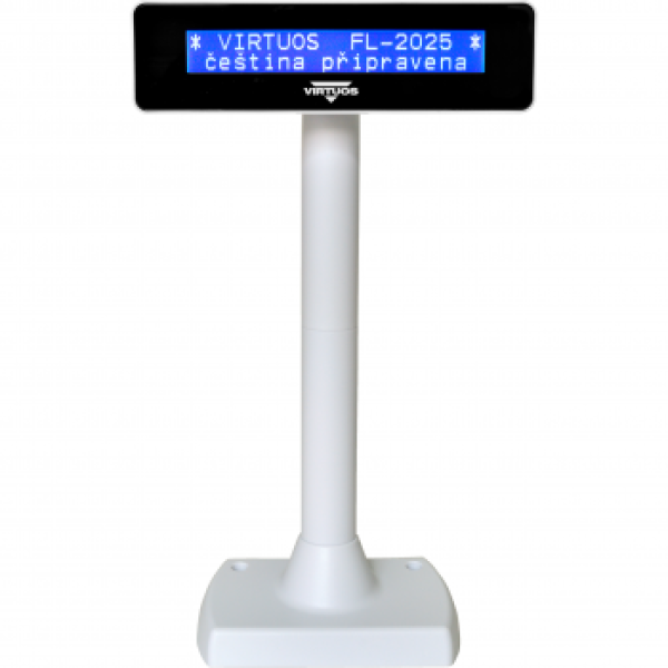 LCD zákaznícky displej Virtuos FL-2025 2x20, serial (RS-232), biely