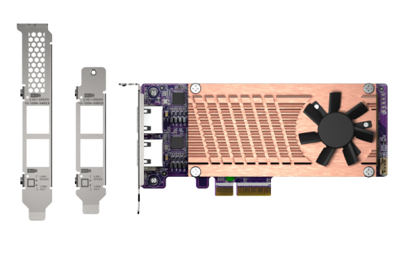 QNAP QM2 series, 2 x PCIe 2280 M.2 SSD slots, PCIe Gen3 x 4, 2 x Intel I225LM 2.5GbE NBASE-T port