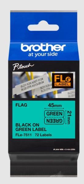 FLe-7511, předřezané štítky - černá na zelené, šířka 21 mm 