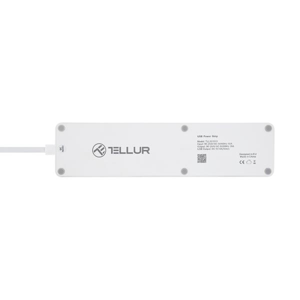 Tellur WiFi Smart Power Strip, 3x zásuvka, 4x USB 4A, 2200W, 10A, 1.8m, biela 