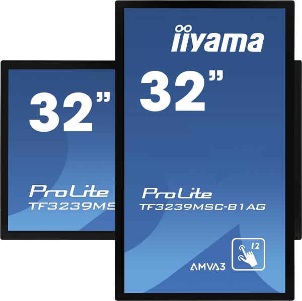 32" iiyama TF3239MSC-B1AG: AMVA, FullHD, capacitive, 12P, 500cd/ m2, VGA, HDMI, DP, 24/ 7, IP54, černý