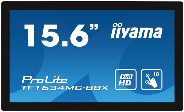 15, 6" iiyama TF1634MC-B8X: IPS, FullHD, capacitive, 10P, 450cd/ m2, VGA, DP, HDMI, IP65, černý
