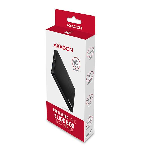 AXAGON EE25-SLC, USB-C 3.2 Gen 1 - SATA 6G 2.5" SLIDE box, bezskrutkový, čierny 