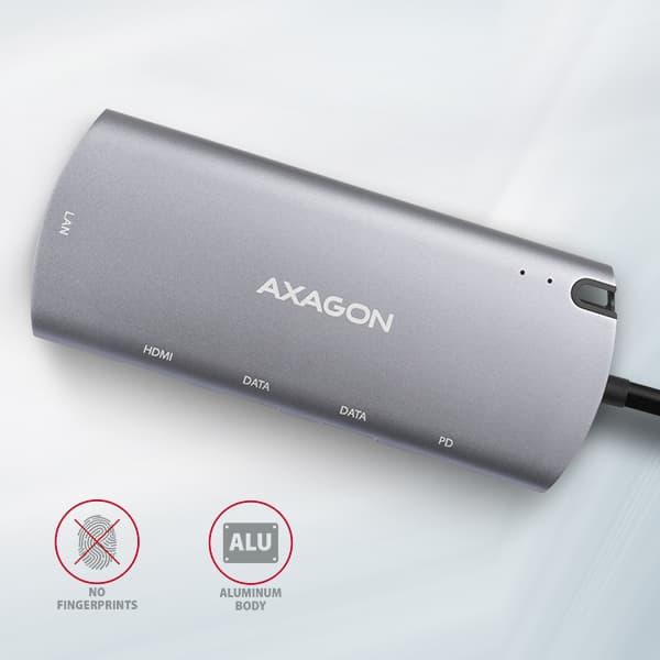 AXAGON HMC-6M2, USB 3.2 Gen 1 hub, 2x USB-A, HDMI, RJ-45 GLAN, SATA M.2, PD 100W, kábel USB-C 18cm 