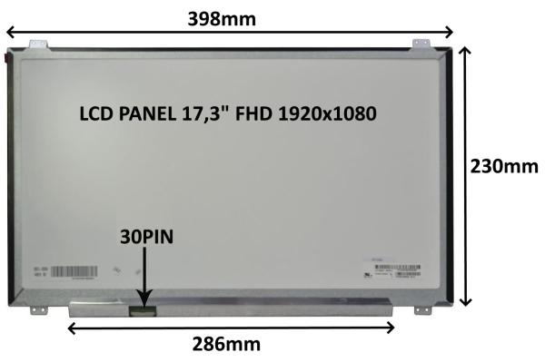 LCD PANEL 17, 3" FHD 1920x1080 30PIN MATNÝ IPS / ÚCHYTY NAHOŘE A DOLE