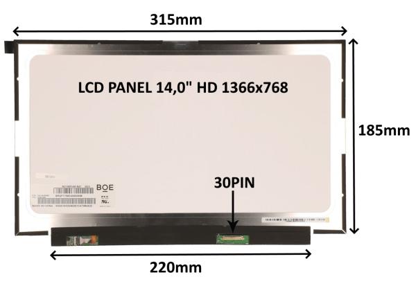 LCD PANEL 14, 0" HD 1366x768 30PIN MATNÝ / BEZ ÚCHYTŮ