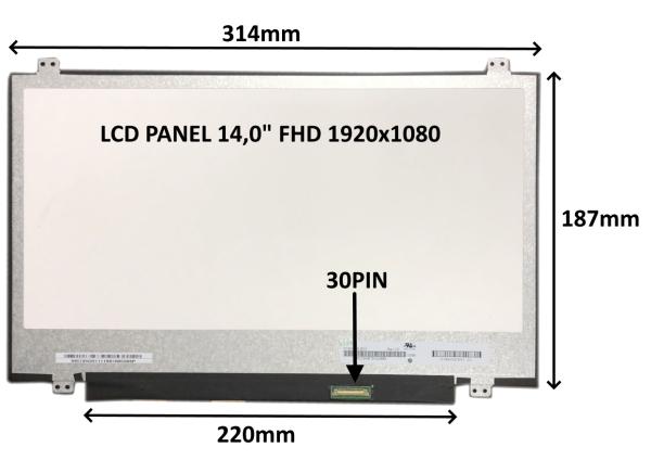 LCD PANEL 14, 0" FHD 1920x1080 30PIN MATNÝ / ÚCHYTY NAHOŘE A DOLE