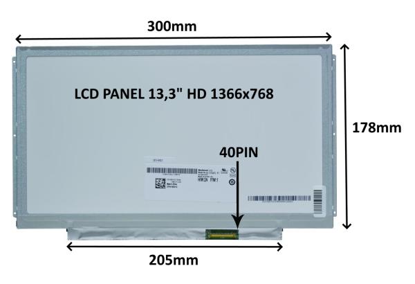 LCD PANEL 13, 3" HD 1366x768 40PIN MATNÝ / ÚCHYTY PO STRANÁCH
