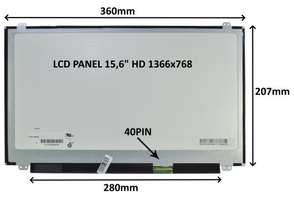 LCD PANEL 15, 6" HD 1366x768 40PIN LESKLÝ / ÚCHYTY HORE A DOLE