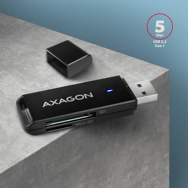AXAGON CRE-S2N, USB-A 3.2 Gen 1 - SUPERSPEED čítačka kariet, 2-slot & lun SD/ microSD, podpora UHS-I 