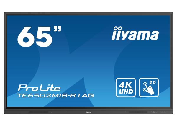 65" iiyama TE6502MIS-B1AG: VA, 4K, 400cd/ m2, iiWare, WiFi, 2x Touch Pen, HDMI, 20P