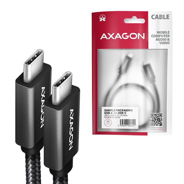 AXAGON BUCM32-CM10AB, SPEED+ kábel USB-C <-> USB-C, 1m, USB 20Gbps, PD 100W 5A, 4K HD, ALU, oplet 