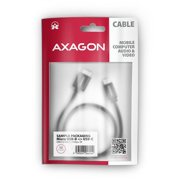 AXAGON BUMM3-CM10AB, SPEED kábel Micro-B USB <-> USB-C, 1m, USB 3.2 GEN 1, 3A, ALU, tpe, čierny 