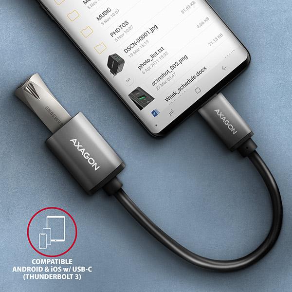 AXAGON RUCM-AFAC, káblová redukcia USB-C (M) <-> USB-A (F), 20cm, USB 3.2 Gen 1, 3A, ALU 