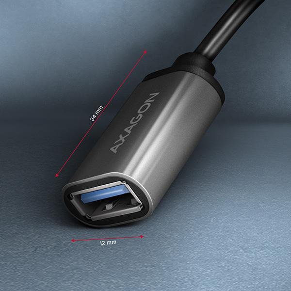 AXAGON RUCM-AFAC, káblová redukcia USB-C (M) <-> USB-A (F), 20cm, USB 3.2 Gen 1, 3A, ALU 