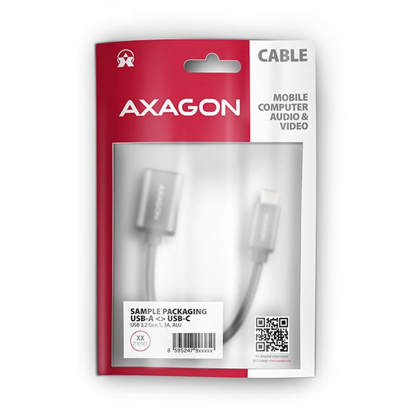 AXAGON RUCM-AFAC, káblová redukcia USB-C (M) <-> USB-A (F), 20cm, USB 3.2 Gen 1, 3A, ALU 