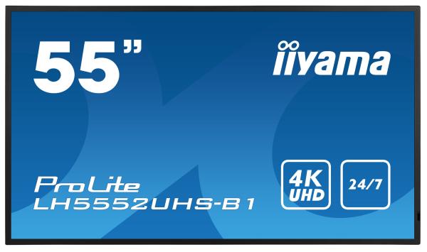 55" iiyama LH5552UHS-B1: VA, 4K UHD, 500cd/ m2, 24/ 7, LAN, Android 8.0, černý