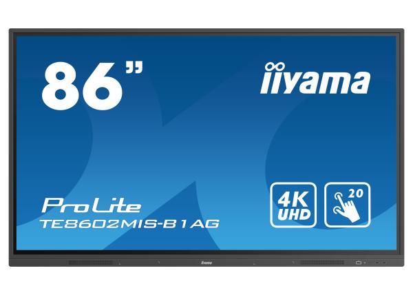 86" iiyama TE8602MIS-B1AG: IPS, 4K, 400cd/ m2, iiWare, WiFi, 2x Touch Pen, HDMI, 20P