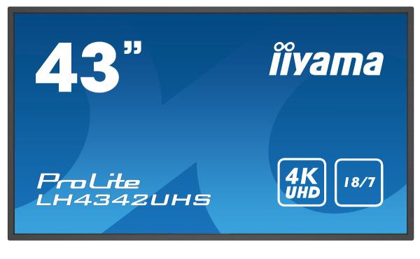 43" iiyama LH4342UHS-B3: IPS, 4K UHD, 500cd/ m2, 18/ 7, LAN, Android 8.0, černý
