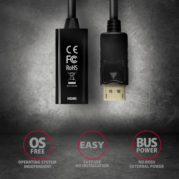AXAGON RVD-HI14N, DisplayPort -> HDMI 1.4 redukcia / adaptér, 4K/ 30Hz 