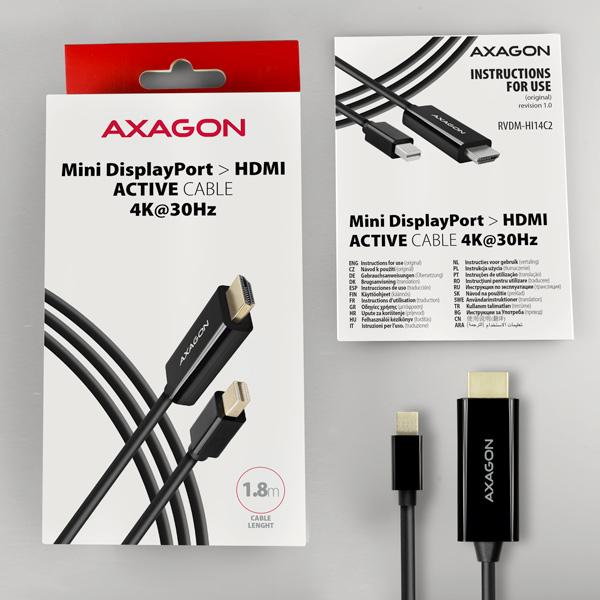 AXAGON RVDM-HI14C2, Mini DisplayPort -> HDMI 1.4 redukcia / kábel 1.8 m, 4K/ 30Hz 
