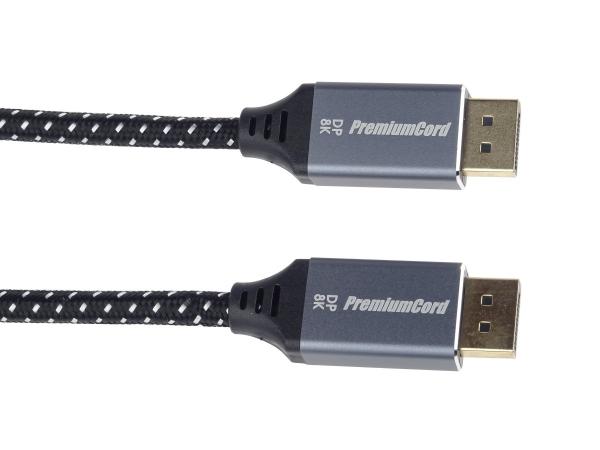 PremiumCord DisplayPort 1.4 prípojný kábel, kovové a pozlátené konektory, 3m 