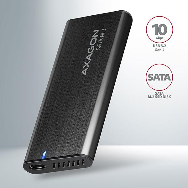 AXAGON EEM2-SBC, USB-C 3.2 Gen 2 - M.2 SATA SSD kovový RAW box, bezskrutkový 