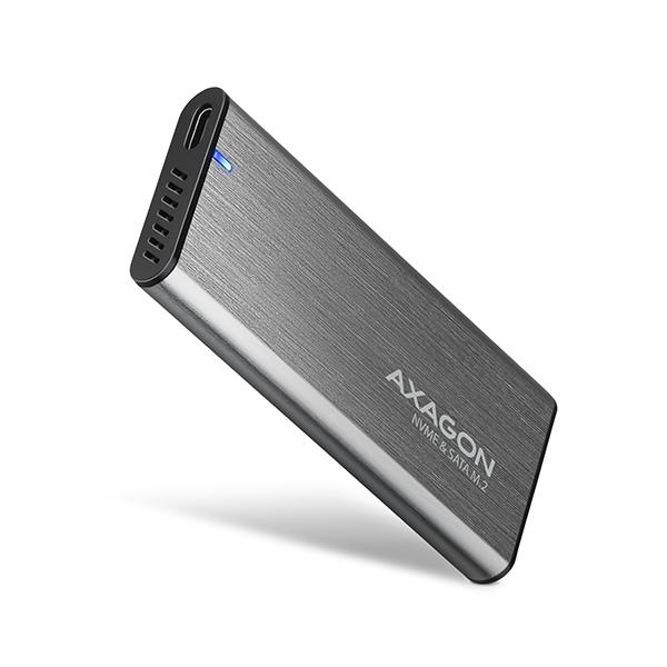 AXAGON EEM2-SG2, USB-C 3.2 Gen 2 - M.2 NVMe & SATA SSD kovový RAW box, bezskrutkový, strieborný