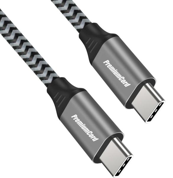 PremiumCord Kábel USB-C M/ M, 100W 20V/ 5A 480Mbps bavlnený oplet, 1m 