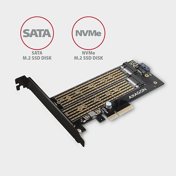 AXAGON PCEM2-D, PCIe x4 - M.2 NVMe M-key + SATA B-key slot adaptér, vr. LP 