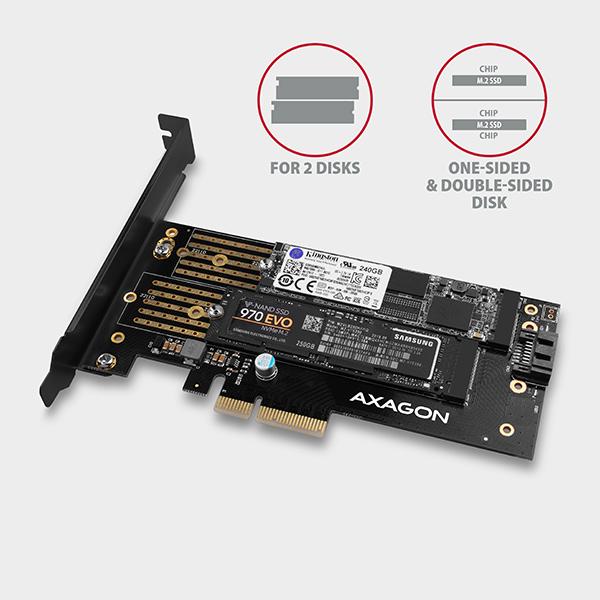 AXAGON PCEM2-D, PCIe x4 - M.2 NVMe M-key + SATA B-key slot adaptér, vr. LP 