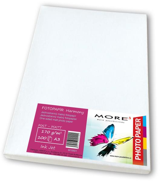 Fotopapír matný bílý kompatibilní s A3; 170g/ m2; kompatibilní s ink. tisk.; 100 ks