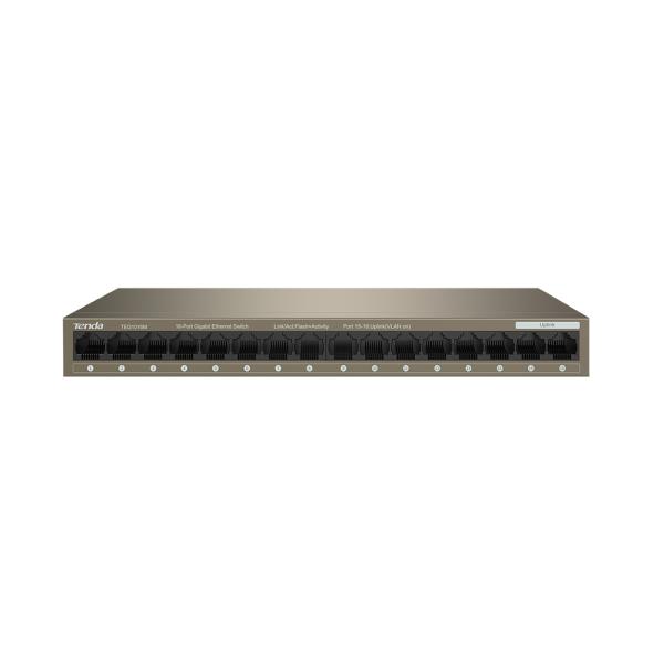 Tenda TEG1016M 16-port Gigabit Switch, 16x 10/ 100/ 1000 Mb/ s, Fanless, MAC 8K, napájanie AC/ DC, aj múr 