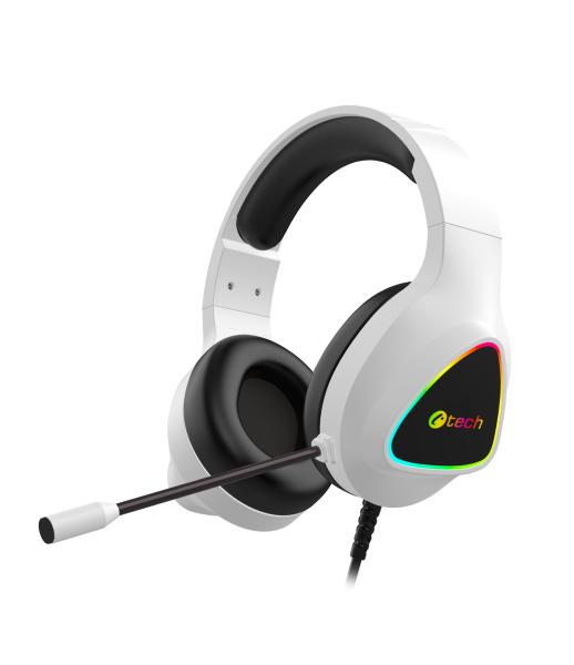 Herní sluchátka C-TECH Midas (GHS-17W), casual gaming, RGB podsvícení, bílá