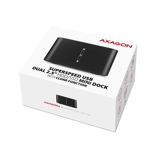 AXAGON ADSA-D25, USB 3.2 Gen 1 - 2x SATA 6G 2.5" SSD/ HDD CLONE MINI dokovacia stanica 