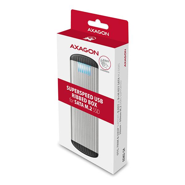 AXAGON EEM2-SA, USB micro-B 3.2 Gen 1 - M.2 SATA SSD kovový RIBBED box, bezskrutkový 